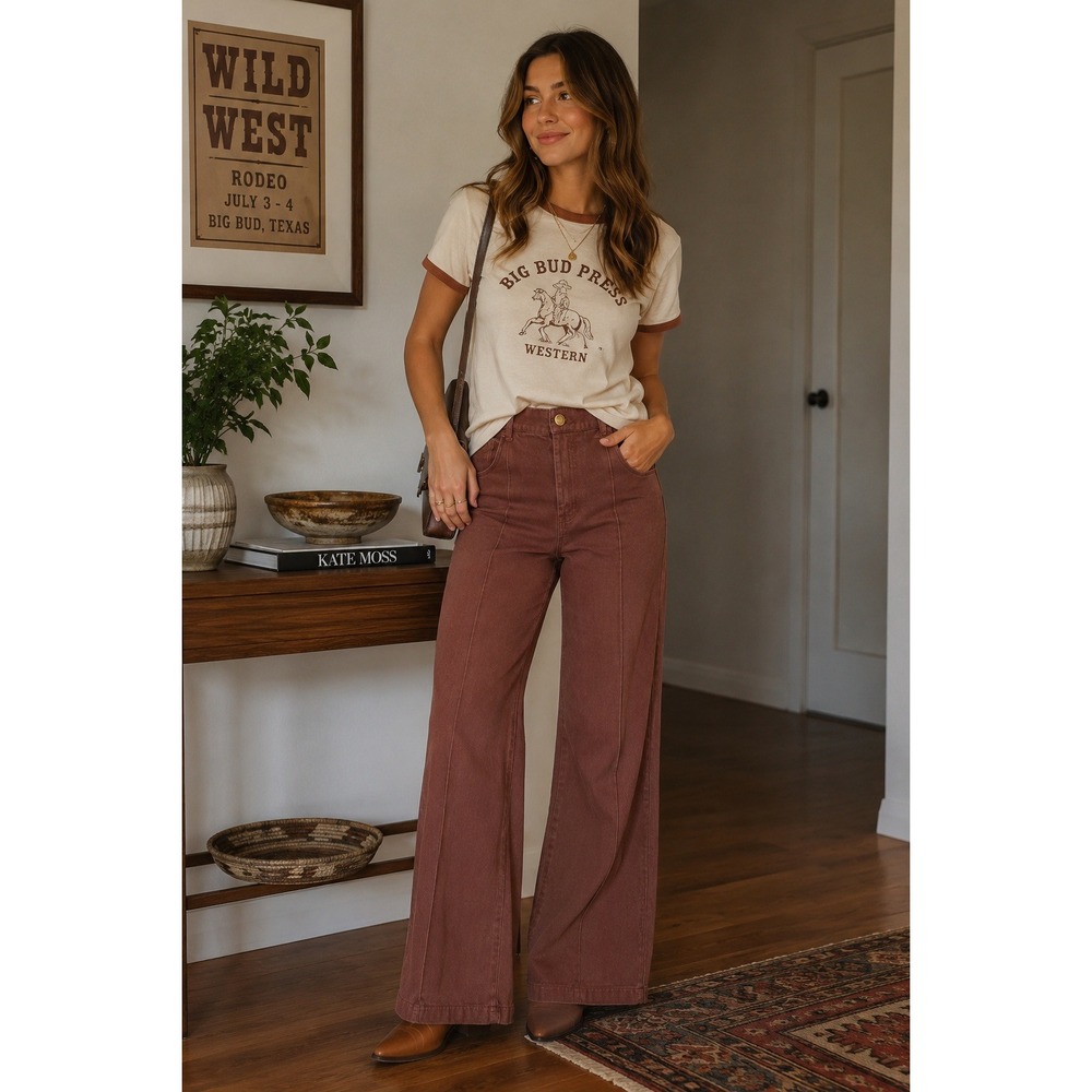 Big Bud Press Western Pants Women S Brown High Waisted Cotton Twill Straight Leg